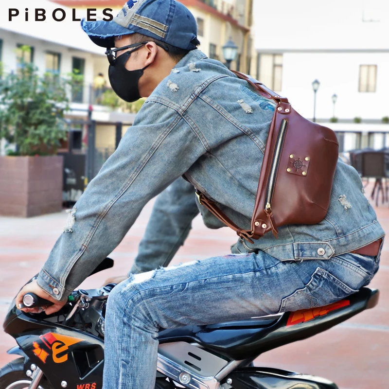 Genuine Leather Mens Chest Shoulder Bag Handmade Male Crossbody Chest Pack For Travel Storage Women Sling Bag