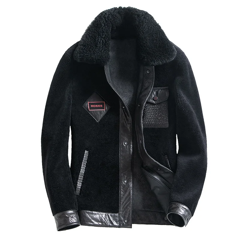 Шуба из натурального меха AKOOSUN мужская зимняя куртка шерстяные шубы овечьей