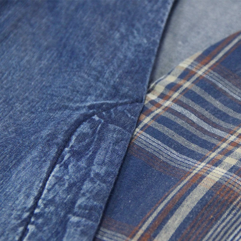 

Doun-Nwn Brand Women's 2020 Spring Autumn Trend New Fashion Sexy Quality Long Irregular Dress Retro Plaid Stitching Denim Dress