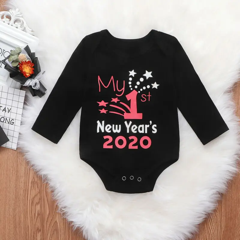 Новогодний боди с длинными рукавами и буквенным принтом для маленьких девочек