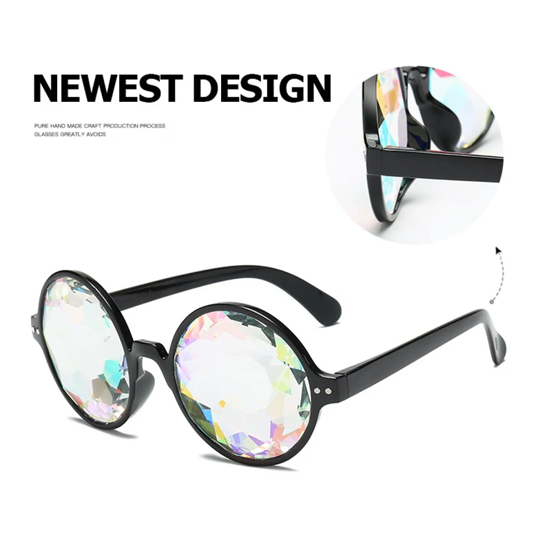 RBRARE унисекс круглые очки Rave Mosaic Crystal солнцезащитные Клубные вечерние Psychedelic Prism