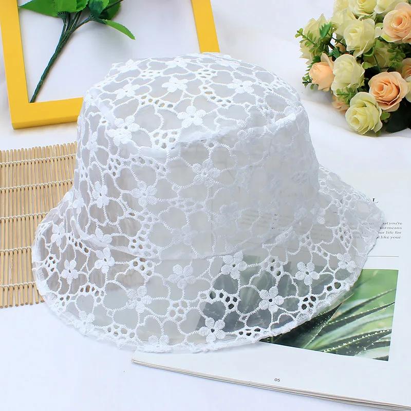 Women Flower Hollow Embroidery Lace Bucket Hat Female Summer Mesh Sun Fisherman Hat Visor