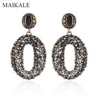 maikale vintage big round circle alloy drop earrings for women black rhinestone exaggerated long earring party jewelry gifts