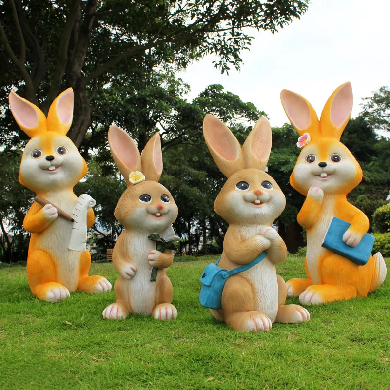Estatua de huerto y jard&iacute;n al aire libre, accesorios decorativos de jardiner&iacute;a, escultura de conejo de Animal de dibujos animados, adorno de caba&ntilde;a de jard&iacute;n para el hogar-4