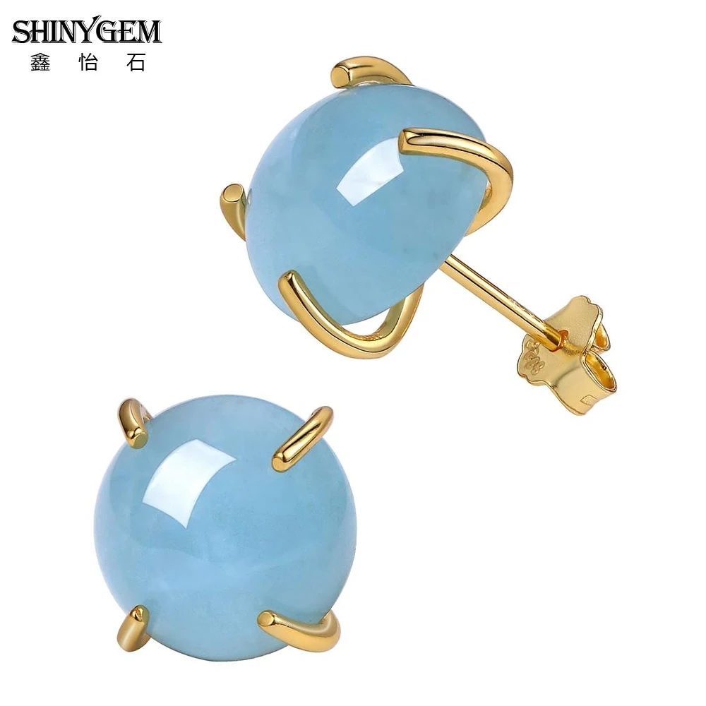 

ShinyGem элегантные милые 10*10 мм натуральные серьги AquamarineStud 925 Серебряное и золотое покрытие шарм голубой драгоценный камень для женщин