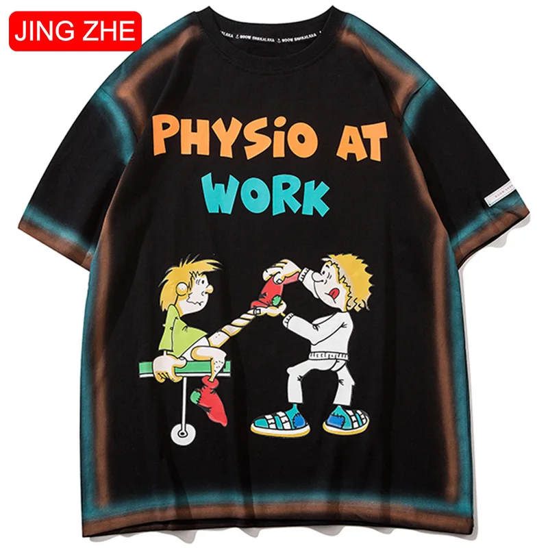 

JING ZHE Gradient T-shirts Men Funny Boy Print Tees Shirts High Street Harajuku Hip Hop Streetwear Casual Short Sleeve Cozy Tops