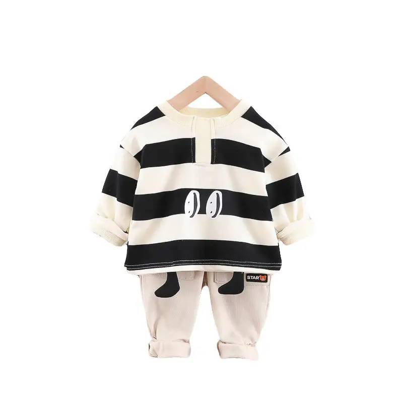 Комплект одежды для маленьких мальчиков пуловер в полоску с длинными рукавами и