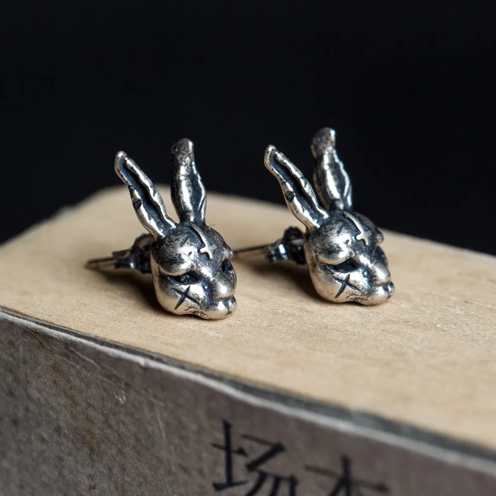 

S925 sterling silver Cross Rabbit head earring for men and women New punk style anti allergy ear stud ear clip jewelry