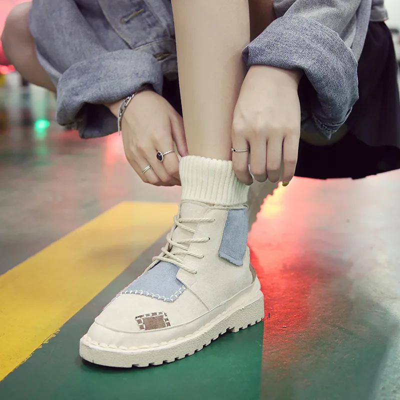 Зимние Роскошные Дизайнерские винтажные короткие ботинки с заплатками женские