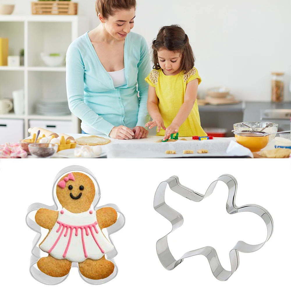 

2PCS/Set Stainless Steel Biscuit Mould Christmas Cookie Cutter Tools Gingerbread Biscuit Mold Kitchen Cake Decorating Tools