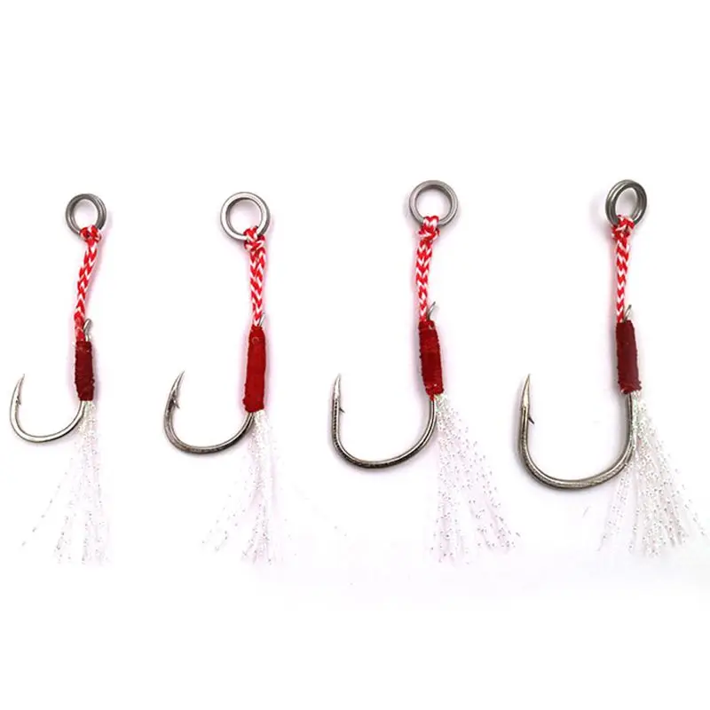 

5Pcs/Lot Stainless Steel Jigging Spoon Fishing Hook With With Feather And Ring Jig Assist Fishhook Plate Saltwater Hook