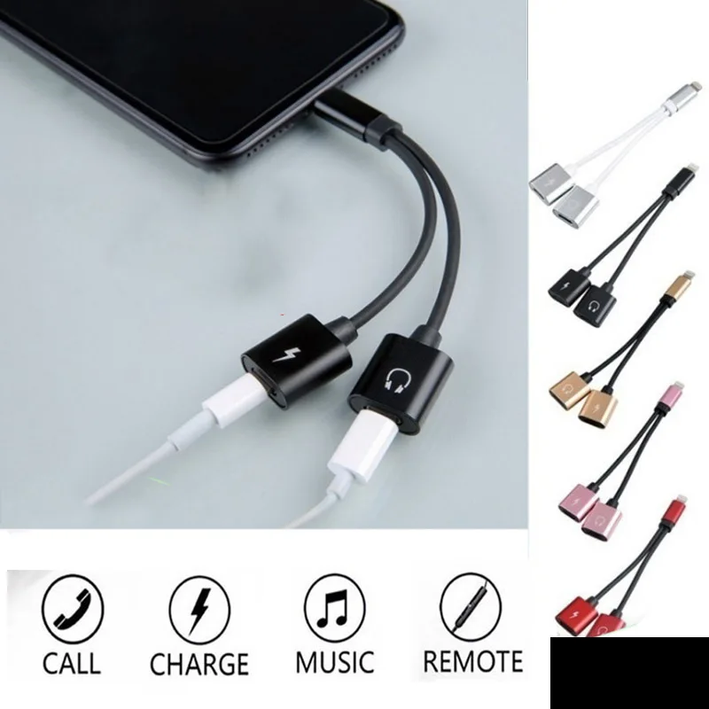 4 в 1 Dual Light'ning алюминиевого сплава аудио кабель зарядки конвертер IOS