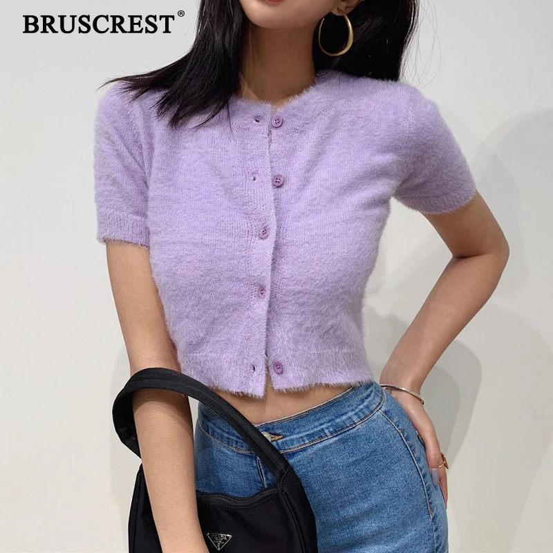 Short sleeve cardigan women Summer crop cardigan knit button up cardigan top cropped fuzzy cardigans sexy white black purple