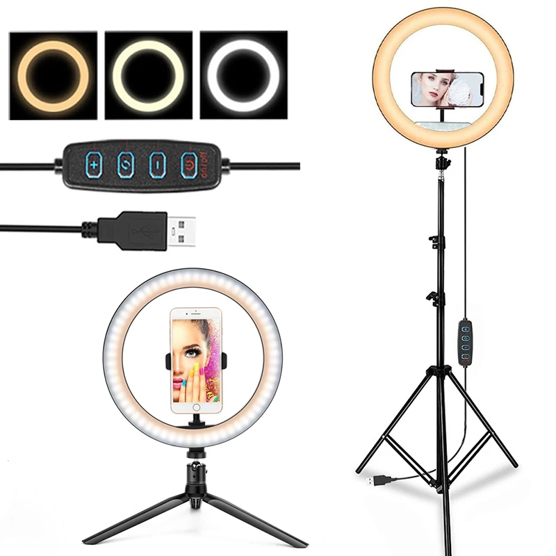 

LED Ring Lights With Tripod 55 110 160 CM Phone Holder Selfie RingLights Camera Studio Video Lights for Youtuber TikTok Live