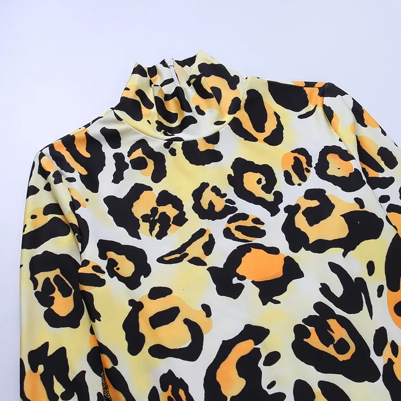 

Bangniweigou Turtleneck Long Sleeve Bodycon Glove Fit Leopard Jumpsuit Fashion Bodycon Sexy Jumpsuit Clubwear Women Body Suit