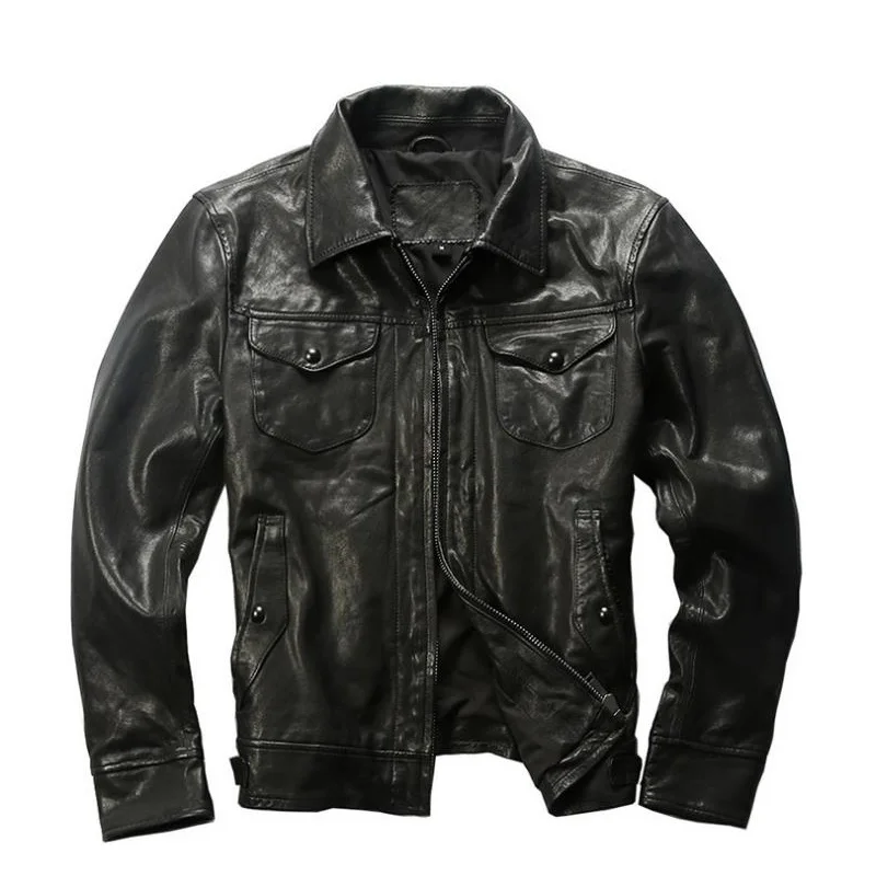 

100% Sheepskin Real Jacket Men Autumn Winter Clothes 2021 Streetwear Fit Genuine Cow Coat Men's Leather Jacket