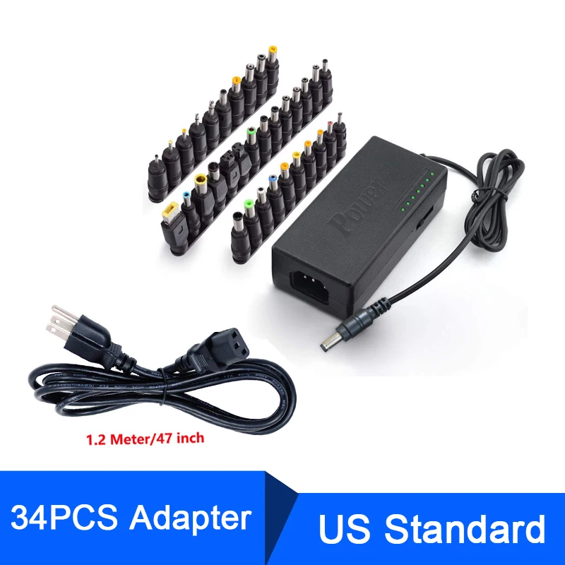 34pcs-US Standard 34 шт. Универсальное зарядное устройство для ноутбука 96 Вт 12 В до 24 В регулируемый портативный адаптер с Европа США Великобритания Австралия ГБ Шнур питания для hp и всех ноутбуков - Цвет: 34pcs-US Standard