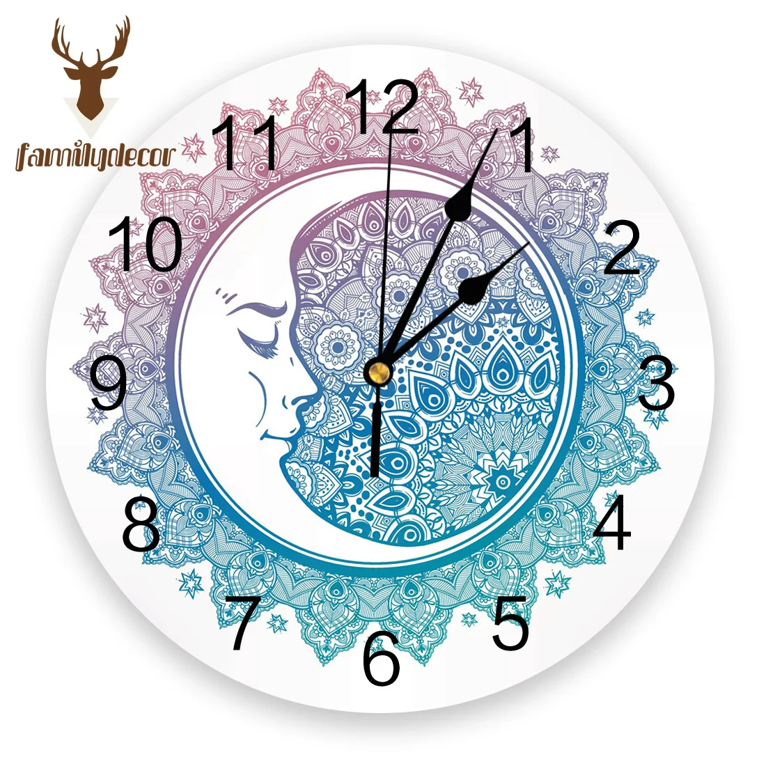 

Mandala Shape Moon Paisley Blue PVC Wall Clock Modern Design Home Decor Bedroom Silent Oclock Watch Wall For Living Room