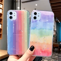 phone case watercolor side plating glitter gradient for iphone 12 11 pro 12 pro max 7 8 plus painting soft tpu luxury full cover