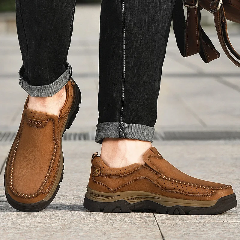 

Genuine Leather Loafers shoes Men Moccasin Slip On Sneakers Flats Causal Men Shoes outdoor Adult Male Footwear Boat Shoes 38-48