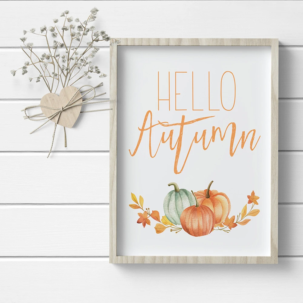 

Flower Wreath Pumpkin Truck Canvas Poster Hello Fall Autumn Quote Wall Pictures Children Cartoon Art Prints Home Decor No Frame