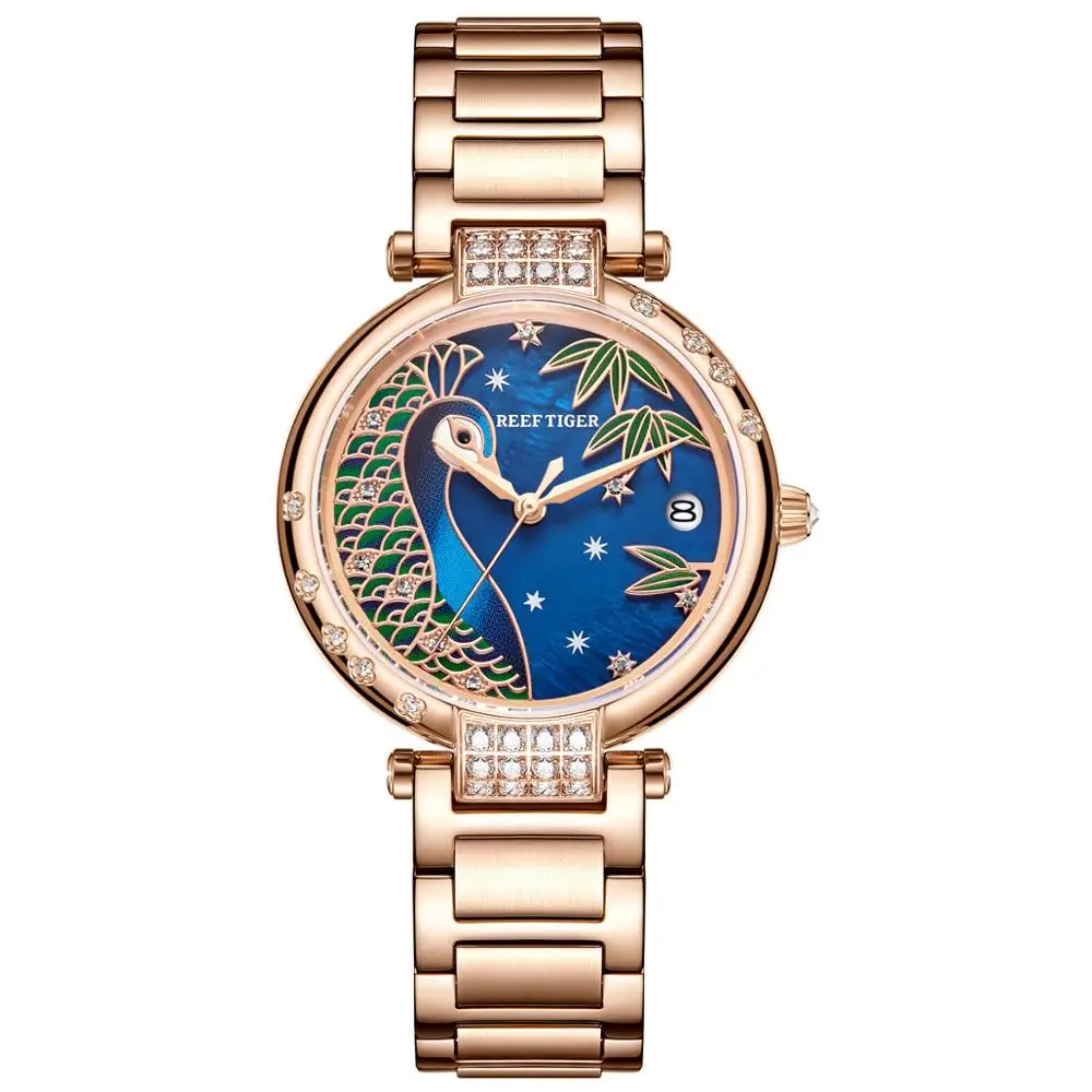 2020 Reef Tiger/RT Luxury Brand Automatic Day Date Watch  Rose Gold Waterproof Relogio Feminino RGA1587 enlarge