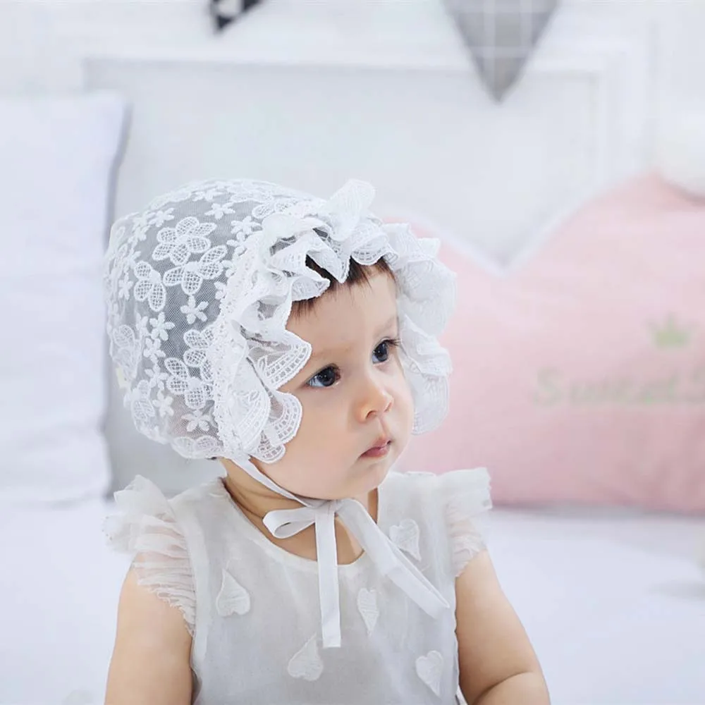 

New Summer Cute Lace Bonnet Baby Beanie Hat Photo Props Flower Accessories Girl Sun Hat Breathable Cotton Infant Bonnet Caps