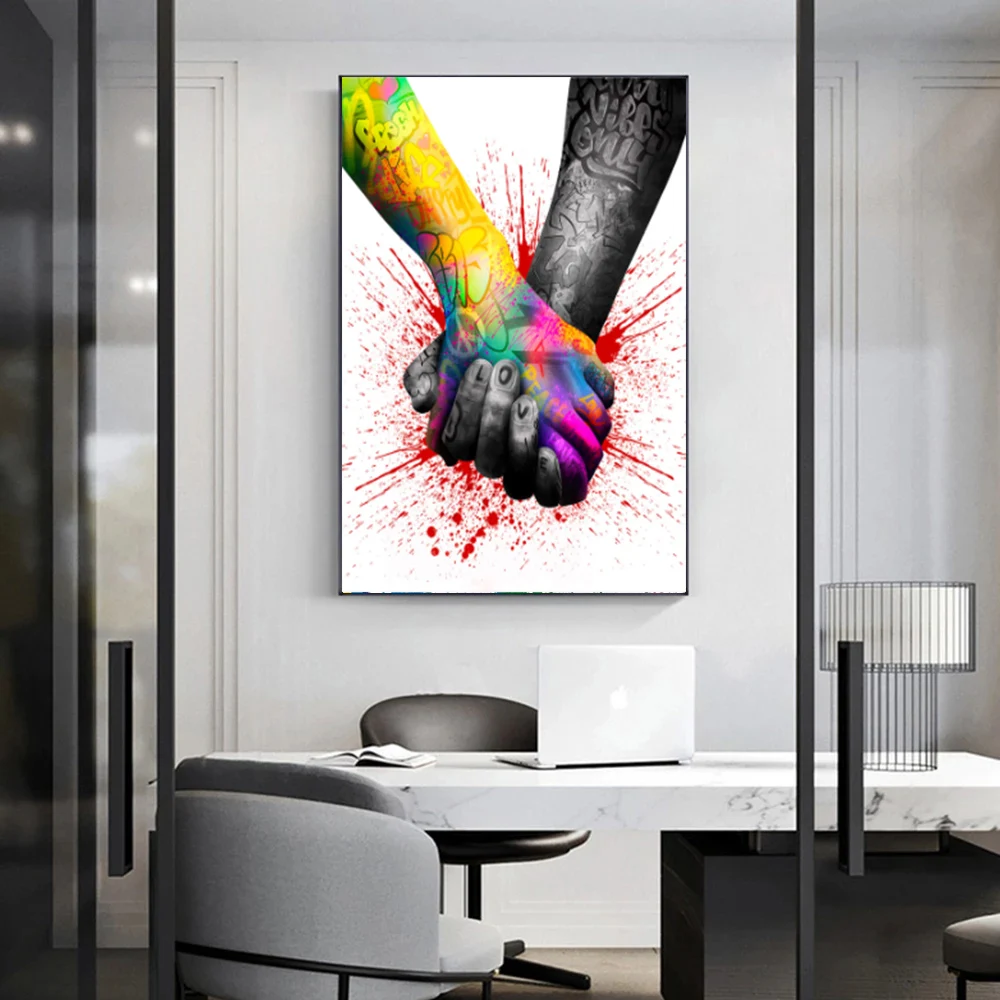 

Graffiti Hand To Hand Poster Prints For Living Room Pop Art Interlocking Fingers Couple Love Canvas Painting Wall Art Home Decor