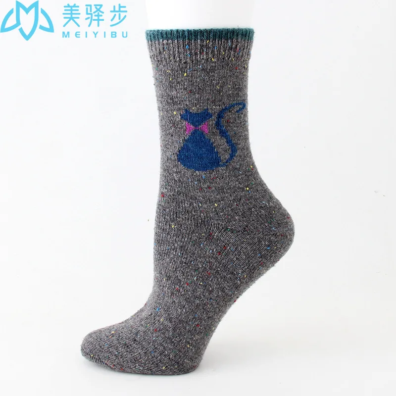 12 Pairs Per Set Girl Wool Socks Thickened Cute Cartoon Cat Soft Wool Socks Factory Direct Sales