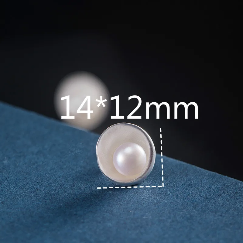 

Silver 925 Jewelry Freshwater Pearls Round Earrings For Women Luxury Design Lady Student Birthday Gift