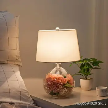 Nordic Modern Glass Table Lamp Flowers Decorate Bedside Night Table Lamp Garden American Creative Simple Lampara Standing Lamp