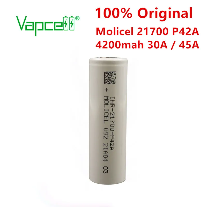 Оригинальный литий ионный аккумулятор molicel 21700 4200mah 30A / 45A P42A 3 7 V аккумуляторные