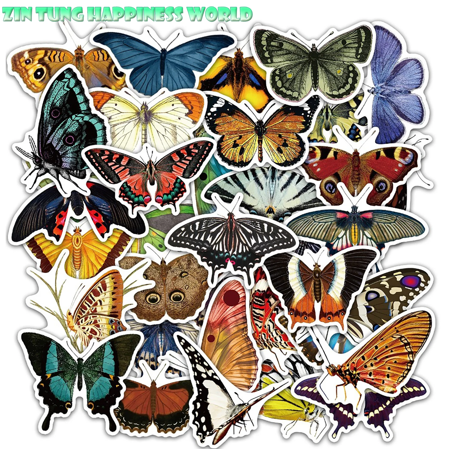 

50 Pcs Multicolor Butterfly Stickers Nature Insect Series Sticker for Scrapbooking Planner Journal Guitar Laptop Water Bottle