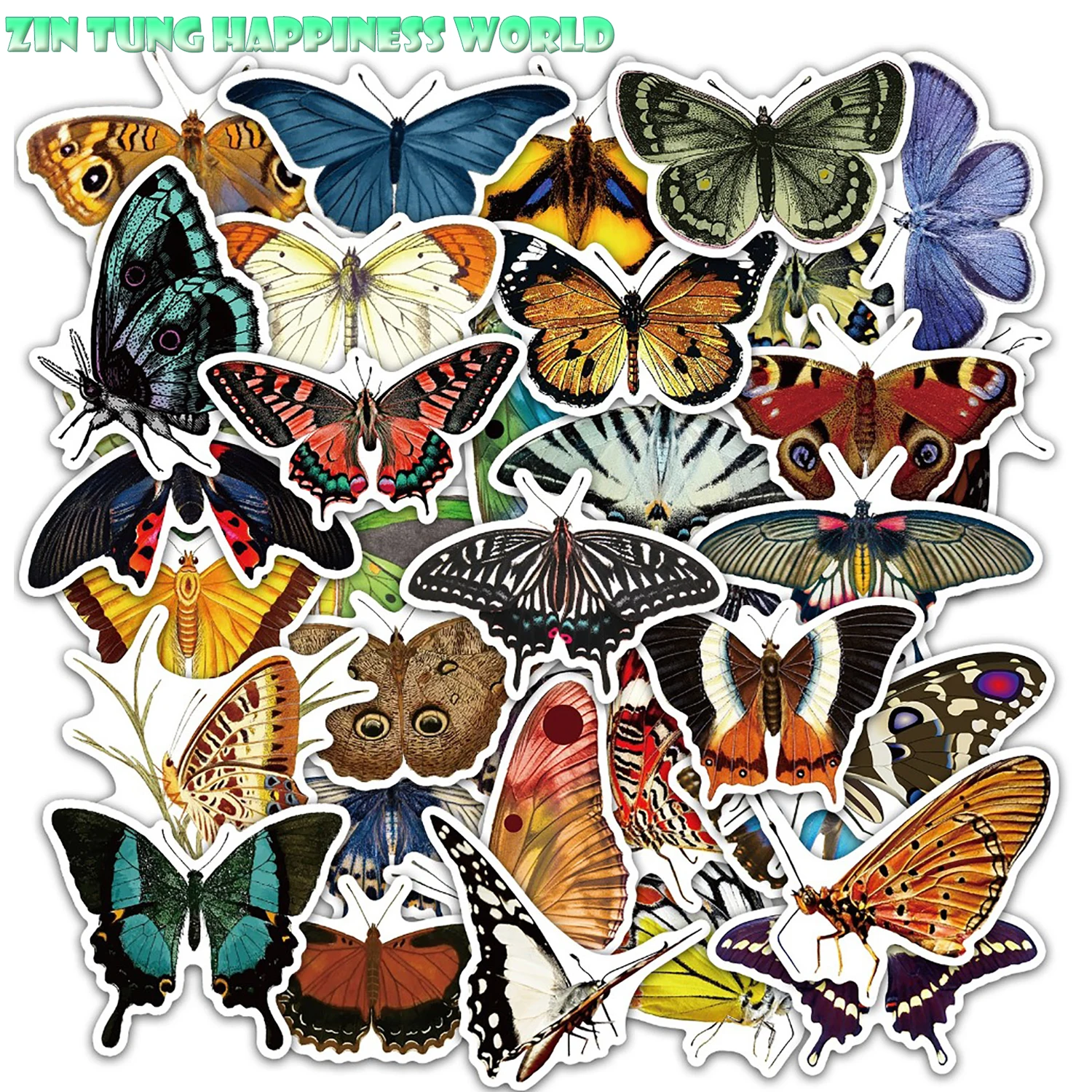 Наклейки в виде бабочек 50 шт. многоцветные Стикеры серия насекомых наклейки для