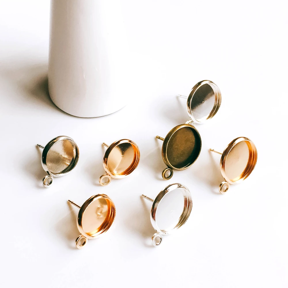 Круглые Кабошон серьга с золотым и серебряным покрытием основа для установки