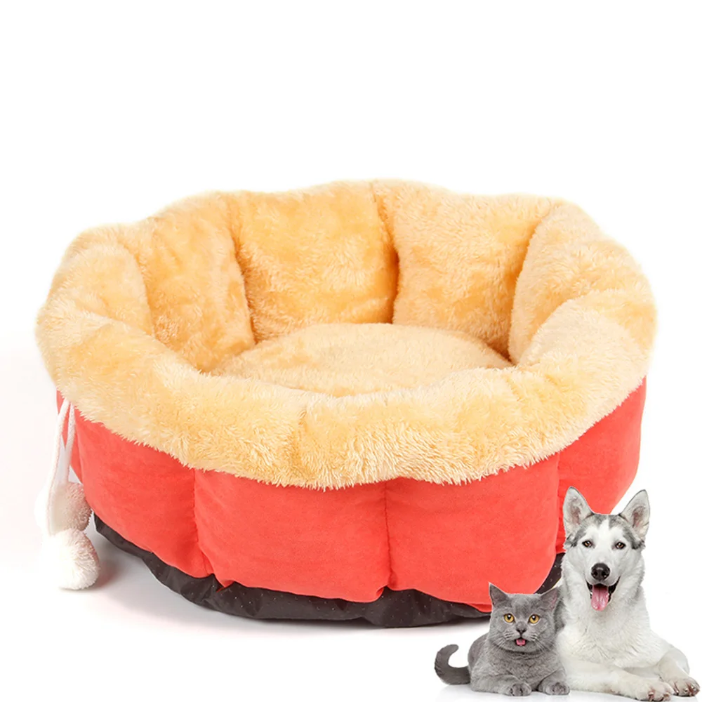 

Мягкая теплая круглая кровать для собаки, глубокий спящий щенок, питомник, плюшевый пушистый диван, подушка для кошек, зимнее гнездо, складн...