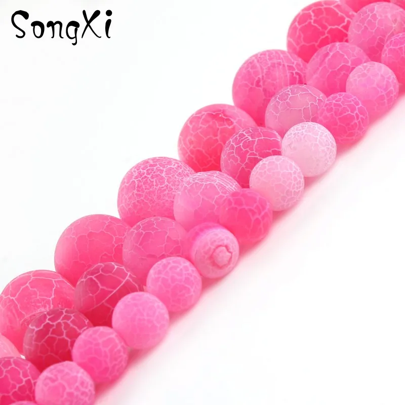 Натуральный розовый красный Мороз матовый Дракон Vein камень: агат 6 8 10 мм круглые