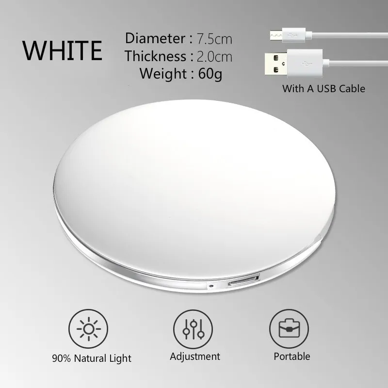 white Косметическая мини Портативный карманный светодиодный зеркало для макияжа с светильник Перезаряжаемые ручной компактный 3X увеличительное зеркало для макияжа складной Красота зеркало - Цвет: white