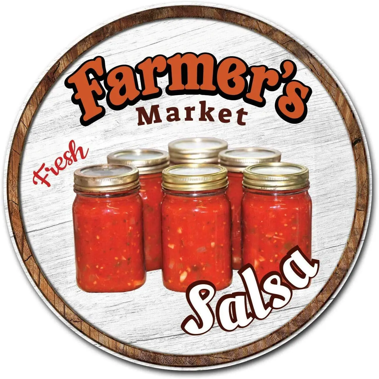 

Farmer's Market Salsa Circle Round Metal Tin Sign Hanging Board 12 inch Diameter Wall Decoration