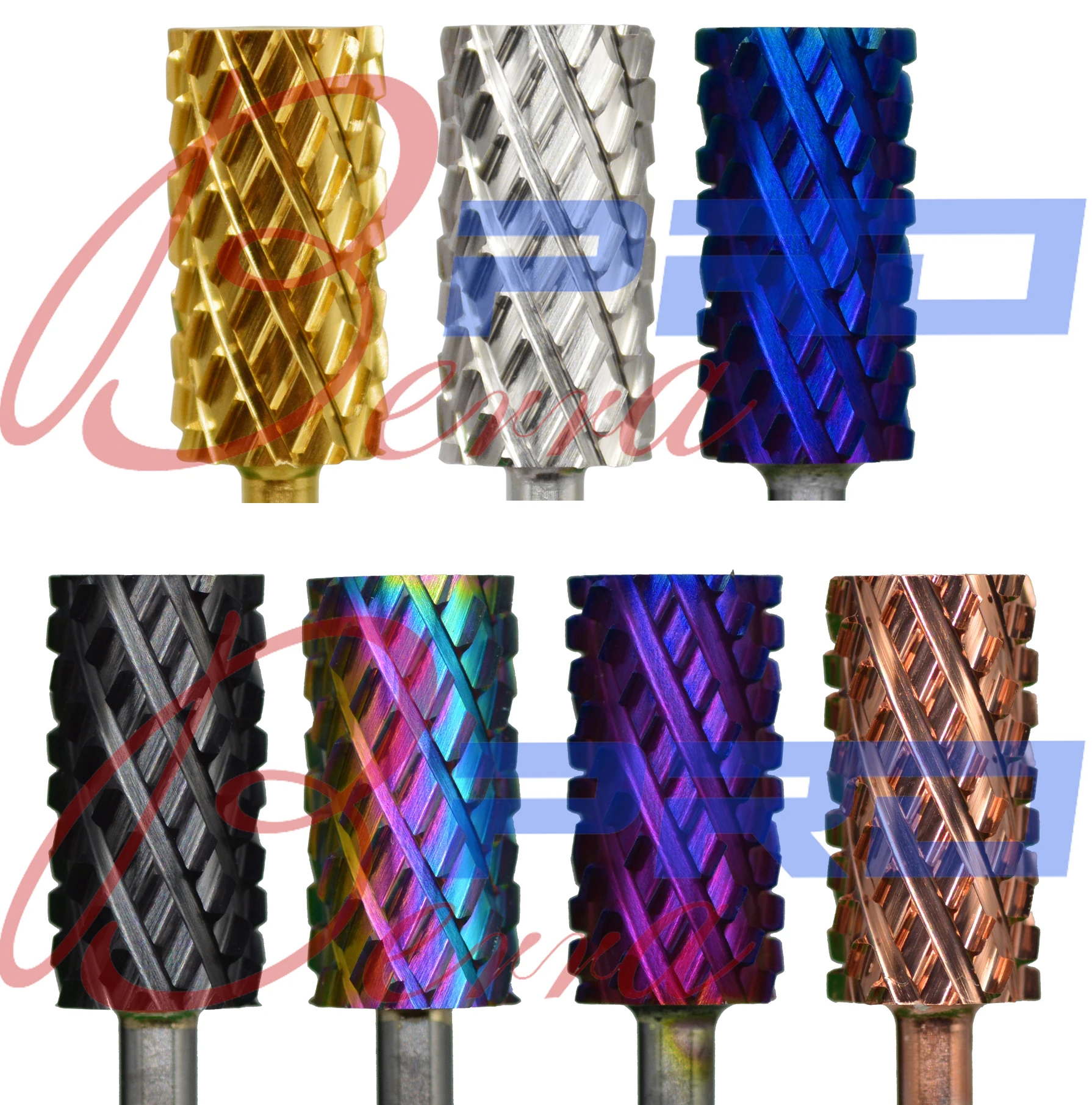 

Proberra 6.6 Large Barrel 4XC Gold Silver Dark Purple Blue Rainbow Rose gold 7 different color nail drill bits milling