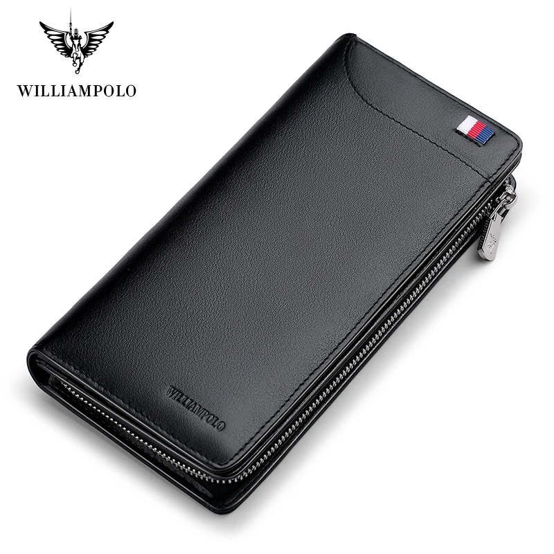 WILLIAMPOLO Genuine Leather Male Wallet Cartera Hombre With 23 Card Holder Zipper Closure Men's Wallet PL301