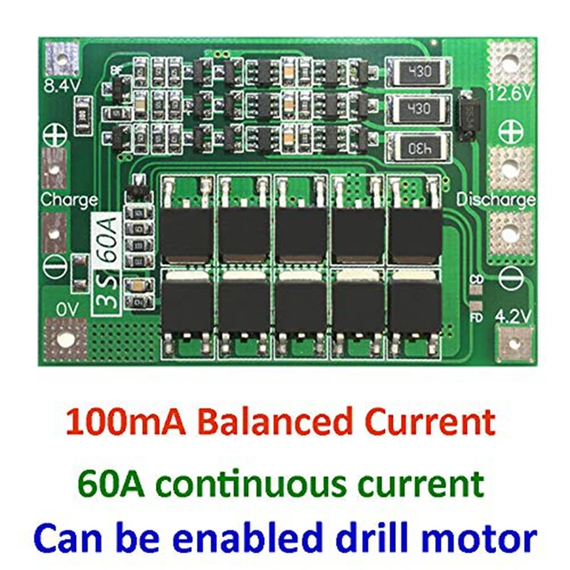 3S 60A Bms плата литий-ионная 18650 батарея Защитная с балансом для дрели двигателя 11 1 V
