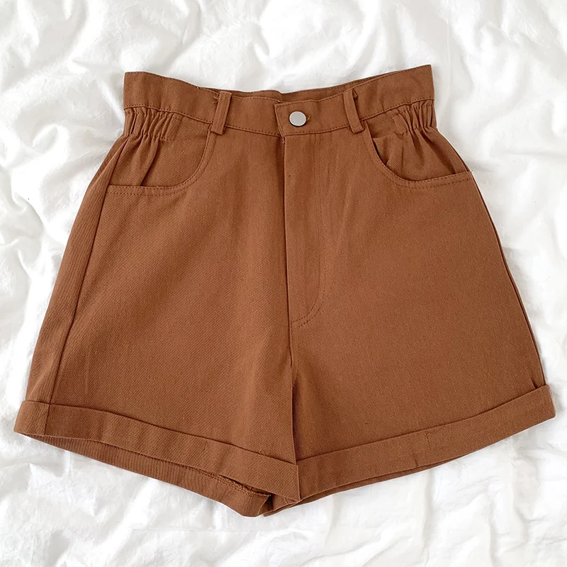 

Comfortable elastic high waist curled loose all-match casual shorts