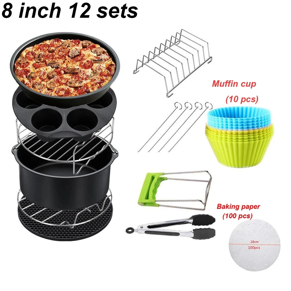 

Air Fryer Accessories 8 Inch Fit for Airfryer 5.2-6.8QT Baking Basket Pizza Plate Grill Pot Kitchen Cooking Tool for Party