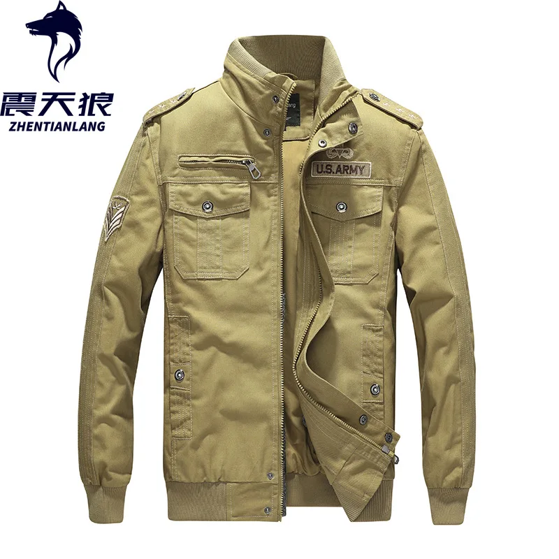 Для AliExpress, Весенняя и осенняя Полевая куртка, Мужская одежда, мужское пальто из чистого хлопка, мужская куртка большого размера, прямые поставки от производителя - Color: Khaki