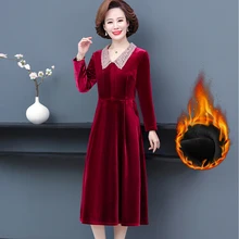 Robe à col en dentelle et velours doré pour femmes, doublure rétro, en polaire, élégante Perspective, Sexy, taille Slim, robe de soirée  (1)