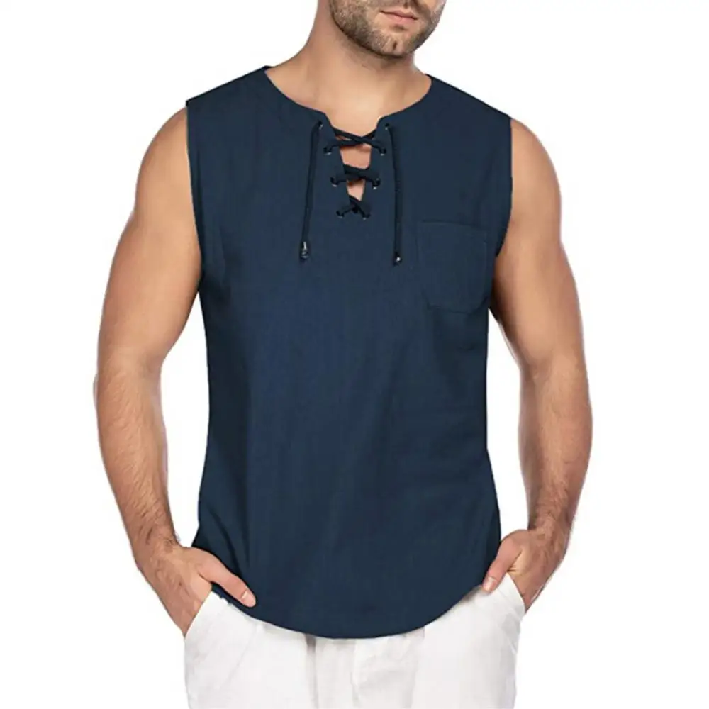 

60%HOTCasual summer men's solid color sleeveless V-neck bandage pocket vest T-shirt tops gym sleeveless shirt men's fitness vest