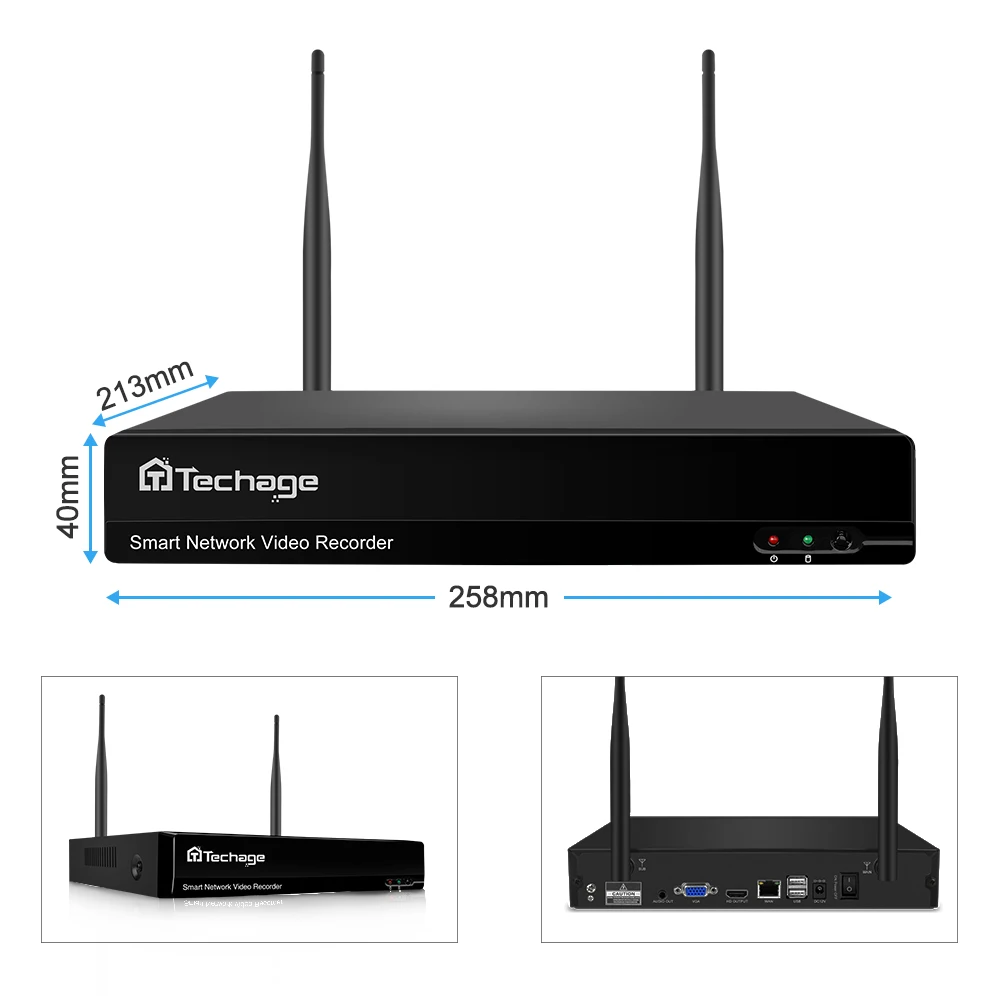 Беспроводная система видеонаблюдения Techage 8 каналов H.265 3 Мп NVR Wi-Fi P2P IP сетевой
