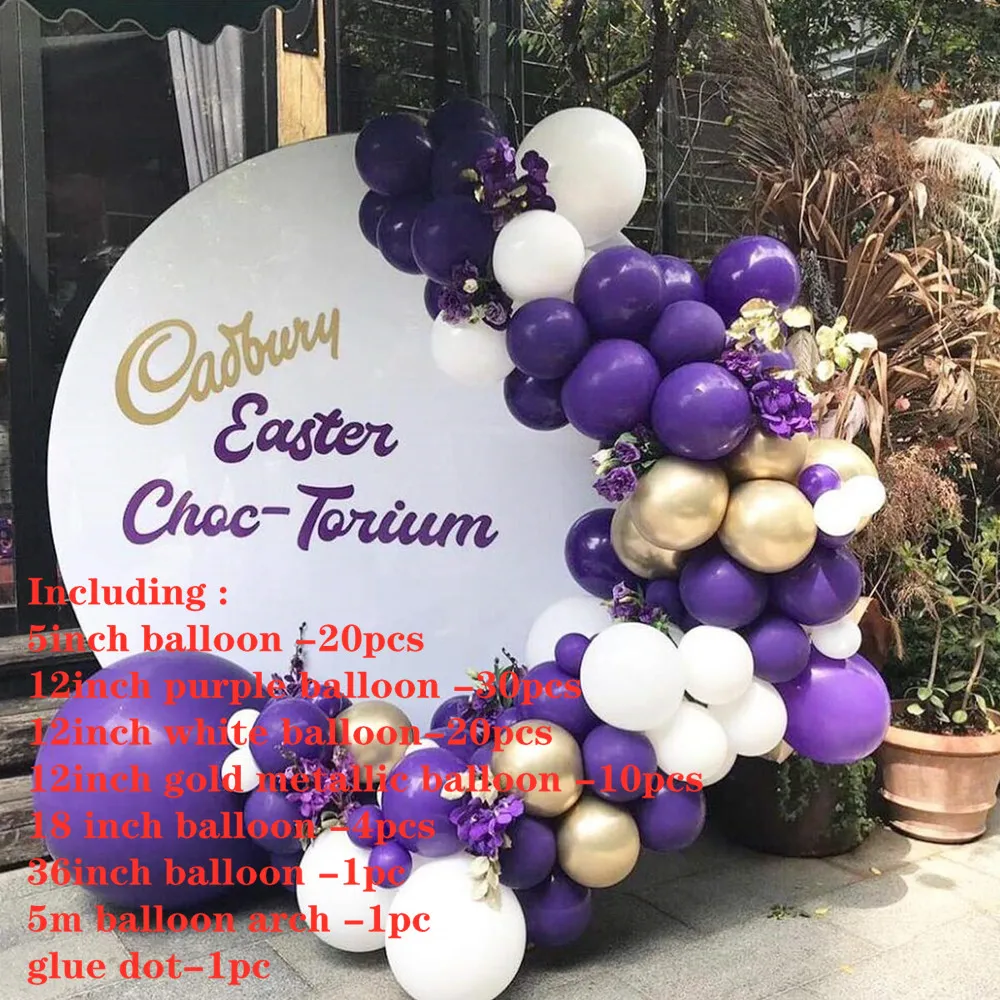 87 шт. фиолетовые золотые белые гелиевые воздушные шары-гирлянды и арочный