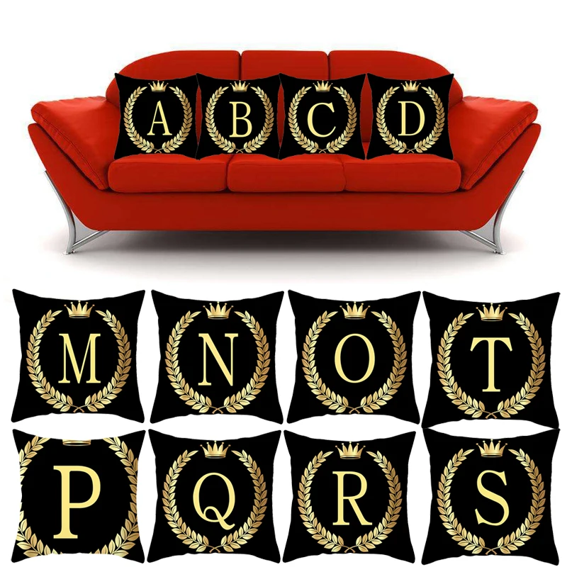 

45x45cm Black Gold Letter Peach Skin Pillowcase Sofa Cushion Cover Household Goods Home Textile Finished Pillowcase(No pillow)